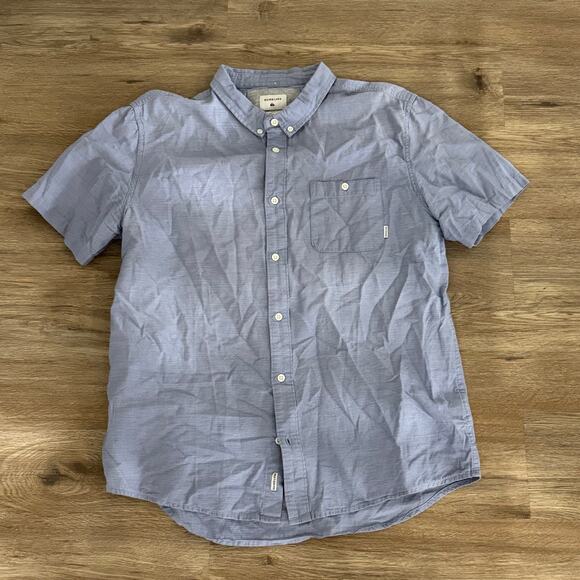 QuickSilver Men’s SS Button Down Blue Shirt Sz M - Picture 1 of 9